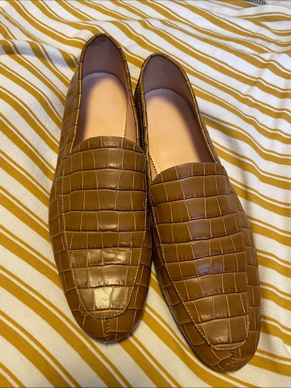 J. Crew Brown Croc-Embossed Leather Slip-On Loafers